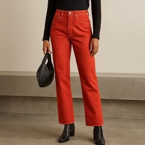 Loro Piana Bright Red Straight Leg Luxury Cotton Pants Size 40
